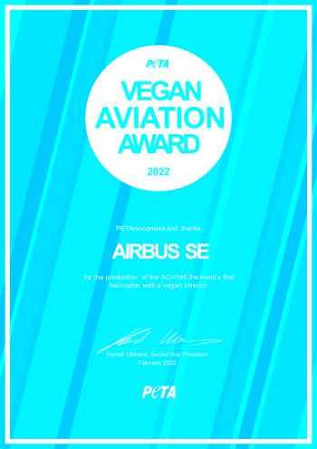 Airbus : Prix de l’aviation végane » de PETA Allemagne