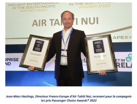 Air Tahiti Nui remporte deux prix pour la région Pacifique Sud lors des Trophées APEX Passenger Choice 2022