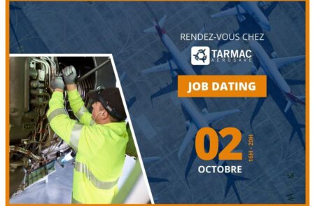 Job dating TARMAC Aerosave : Rencontrez votre futur employeur TARMAC Aerosave, groupe aéronautique spécialiste du stockage, de la maintenance et du recyclage d'avions et de moteurs, organise un « job dating » sur son site de Toulouse-Francazal, le mercredi 2 octobre 2024, de 16h à 20h.